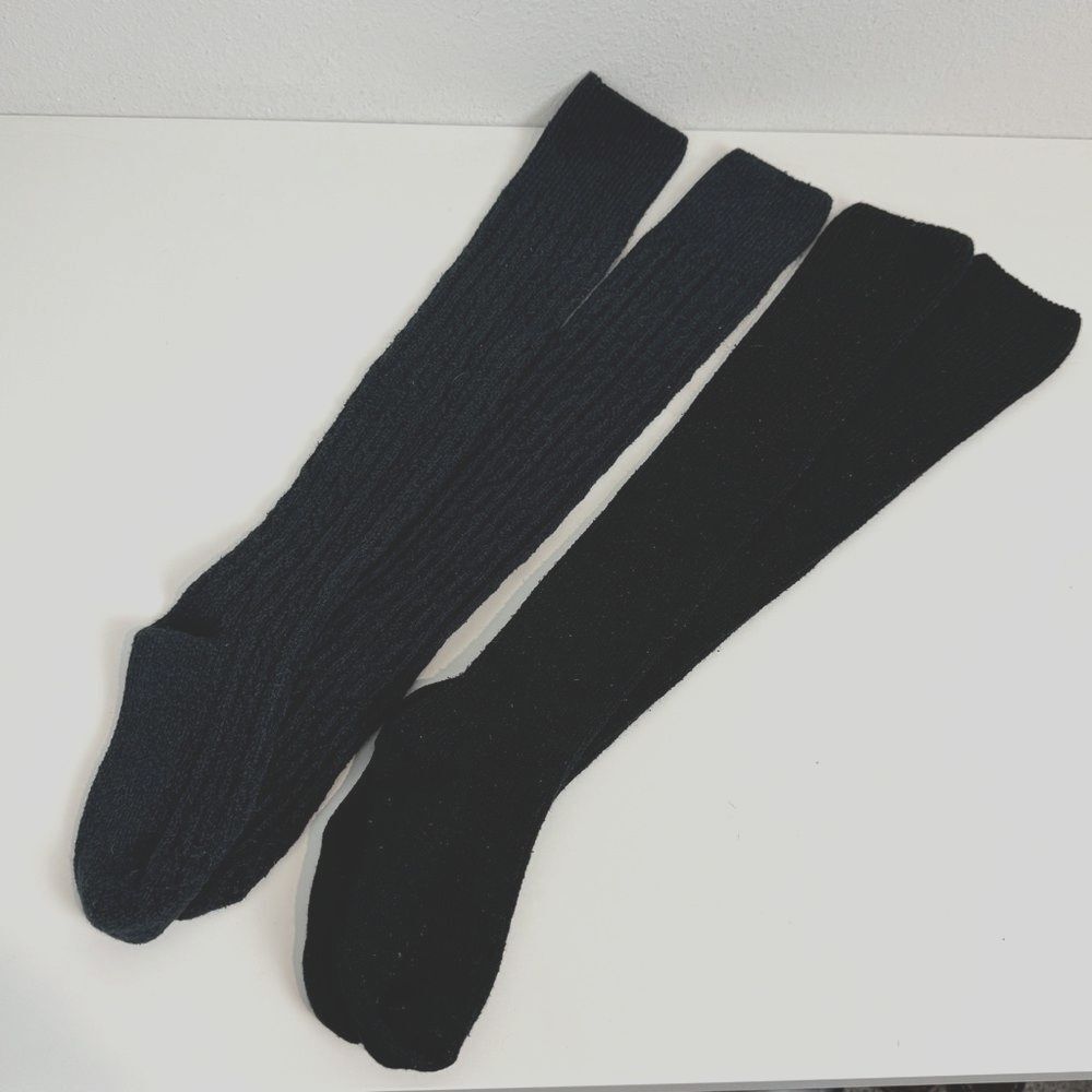 2 Pairs Black Over the Knee Knit Socks S/M